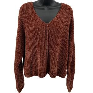 Pink Rose Sweater Womens M Rust Crushed Velvet Ribbed Knit Pullover Long Sleeves